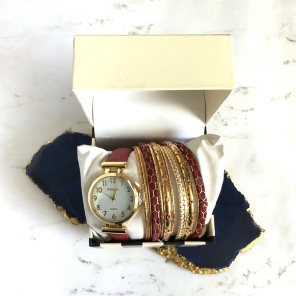 embassy Accessories - NEW Embassy Watch , Bangle , & Bracelet Accessories Set - Gold | Red